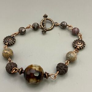 Warm Earth Tone Essential Oil Beaded Bracelet with Copper Accents